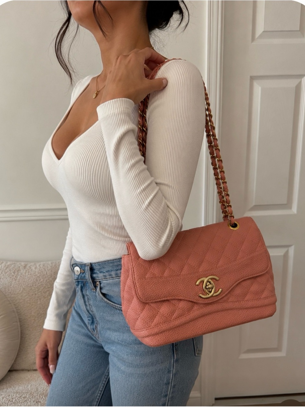 Quilted Flap Shoulder Bag in Dusty Rose